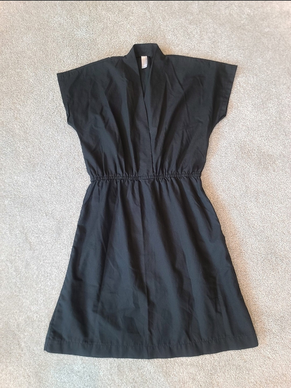 American Apparel Black Deep V Minimal Midi Dress Dolman Sleeve Size S